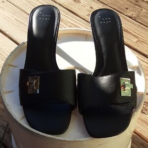 A New Day Black Kitten Heels with Gold Accent